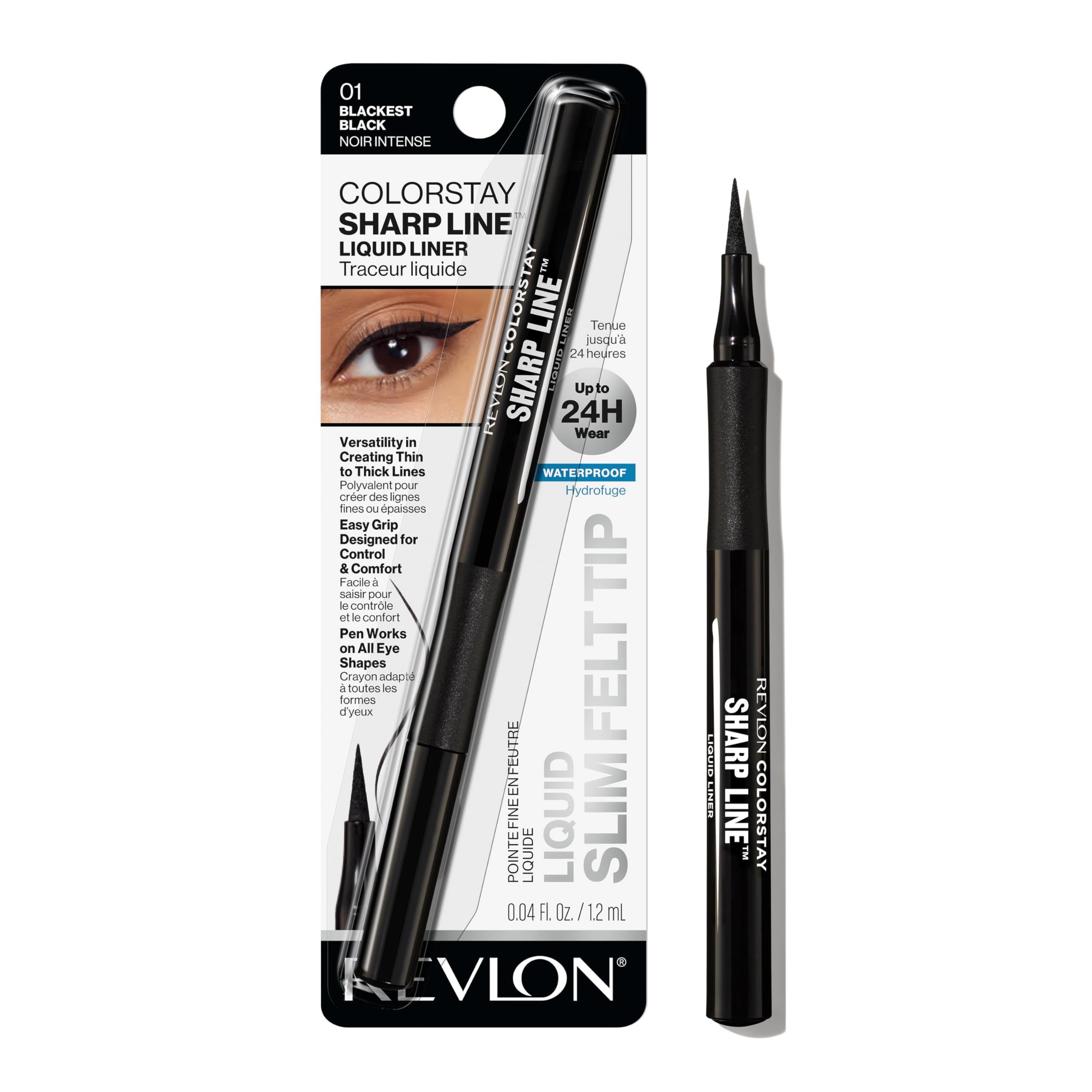 REVLON Liquid Eyeliner Pen ColorStay Sharp Line Eye Makeup for Longwearing Waterproof Smudge-Proof Daily Use 0.13oz Slim