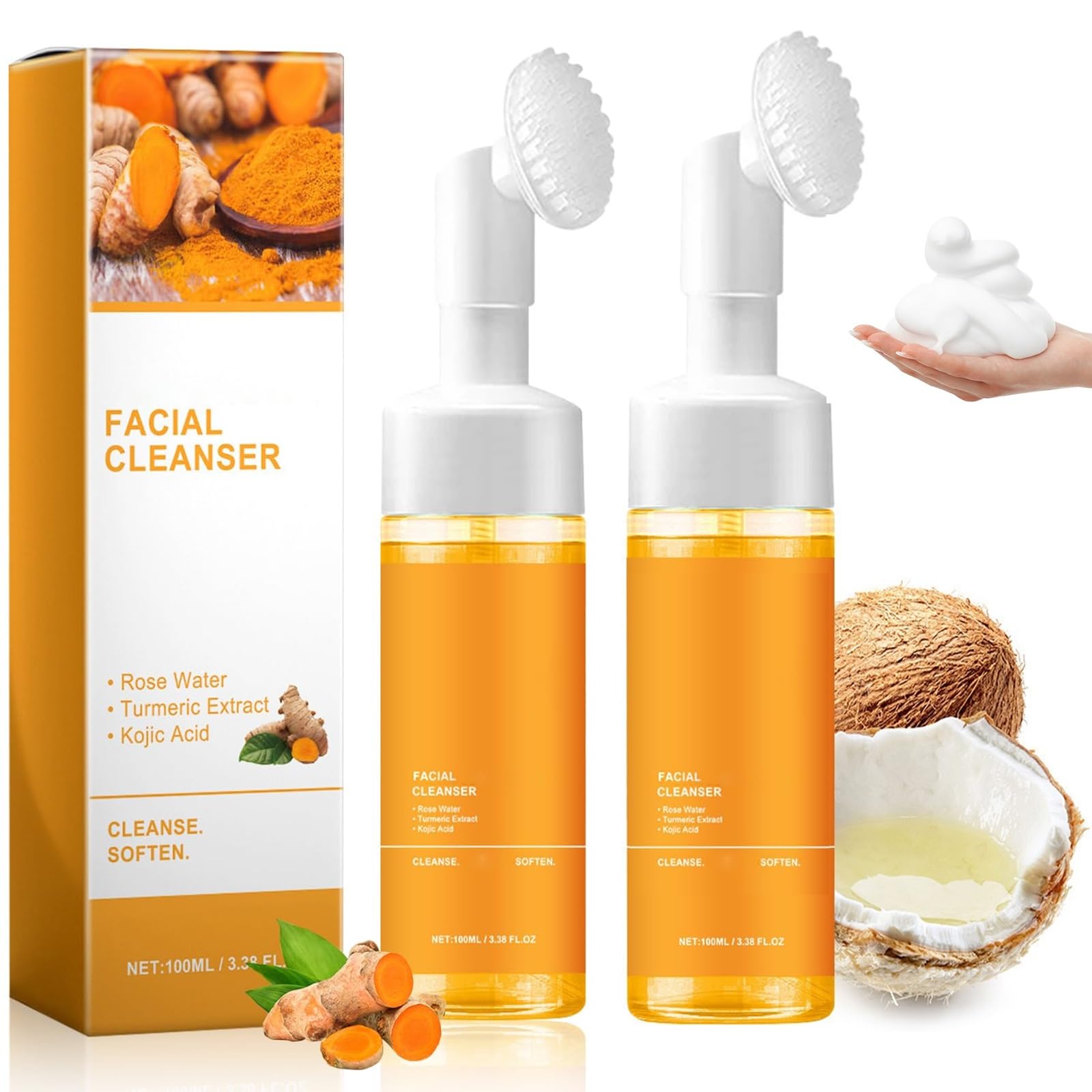 2 Pcs Turmeric Facial Cleanser, Deep Cleansing Exfoliating Face Wash for Women All Skin Types, Radiant Glow Cleanser wit